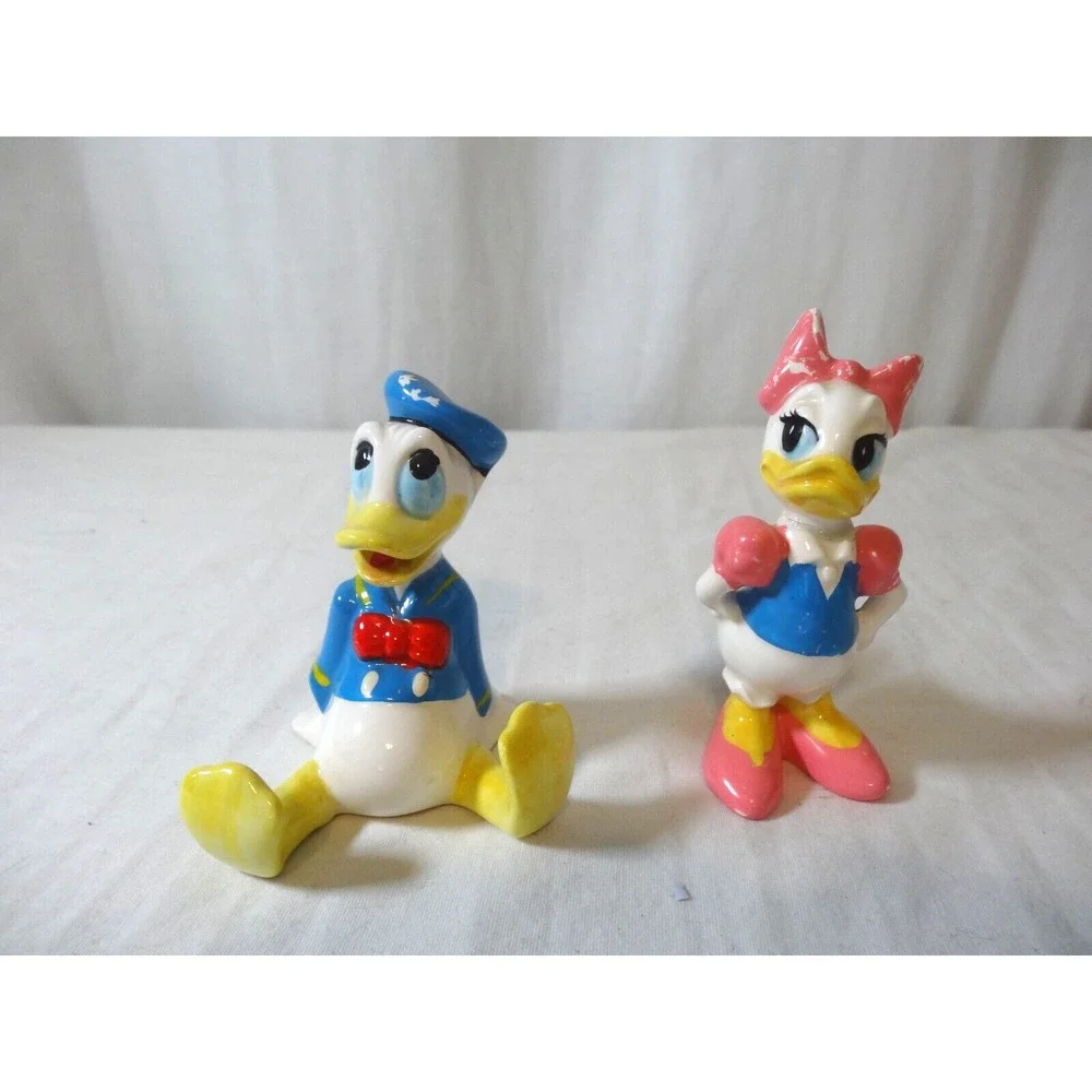 Vintage Donald and Daisy Duck Ceramic Figurines, Walt Disney Productions Japan